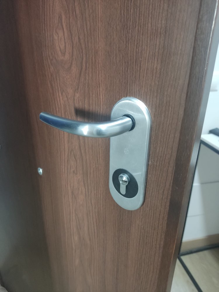 Manilla y cilindro de seguridad en puerta